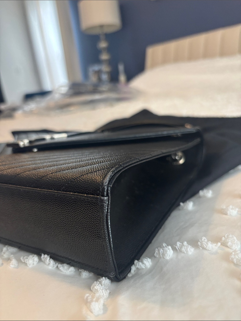 Saint Laurent Black Chevron Quilted Shoulder Bag with Silver YSL Hardware - Picture 5 of 8